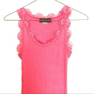 Rosemunde Copenhagen Silk Top with Lace in Pink